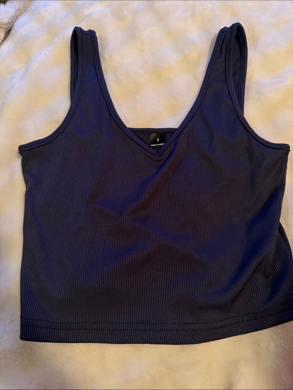 NEW Ribbed V-Neck Tank Crop Top - Navy